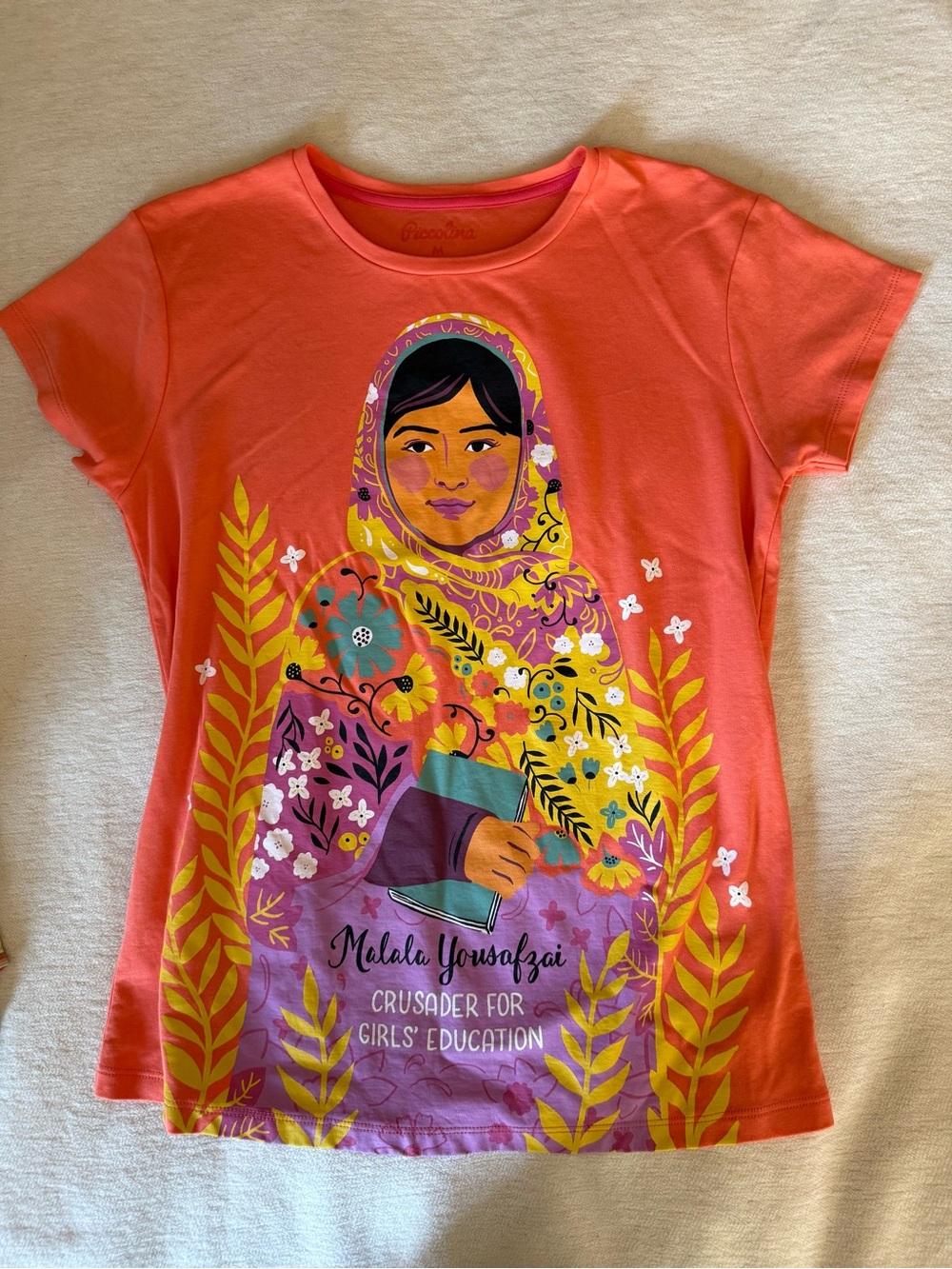 Coral Malala Yousafzai Graphic Women’s Tee from Piccolina